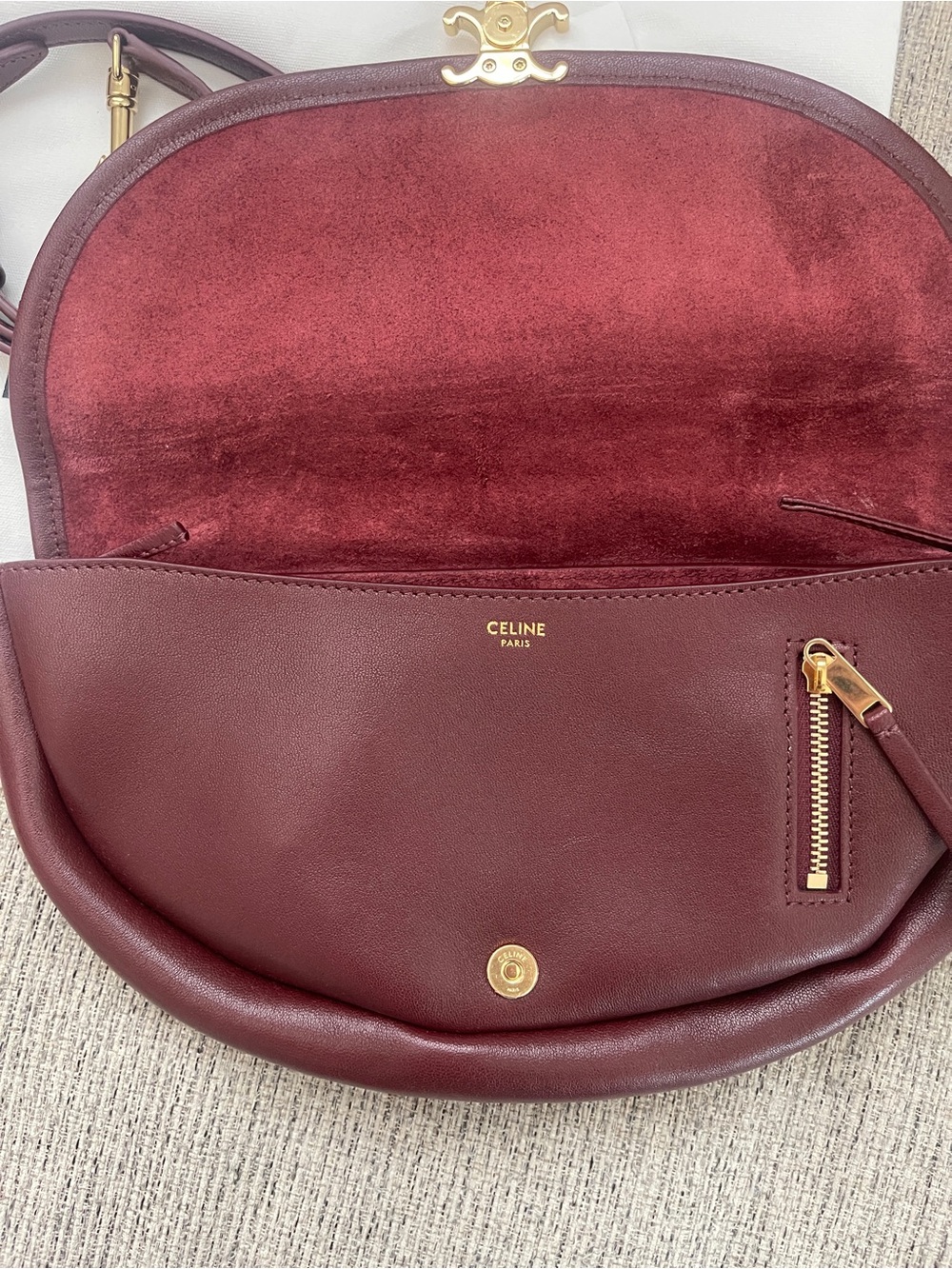Celine Triomphe Half-Moon in Bordeaux with Gold Hardware - Picture 7 of 11